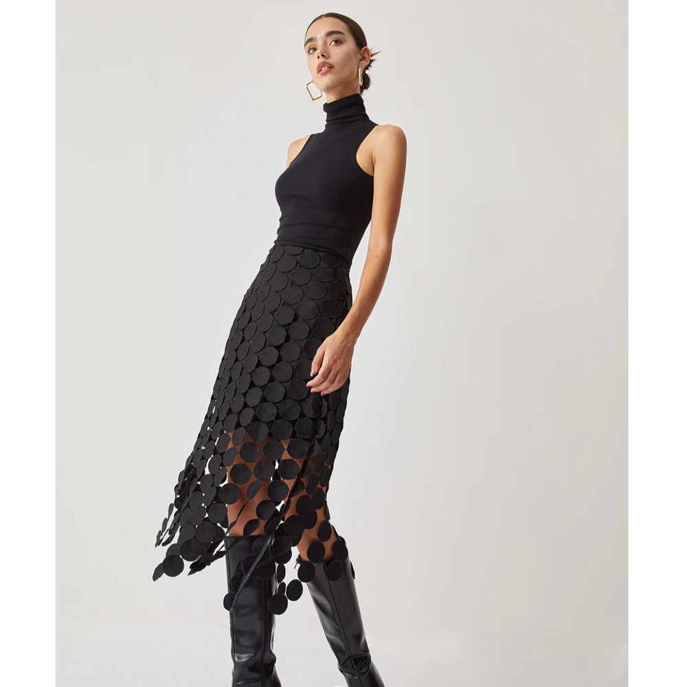 NWT Commense Laser Cut Multi Circle Double Layered Skirt Sz M - Picture 2 of 7